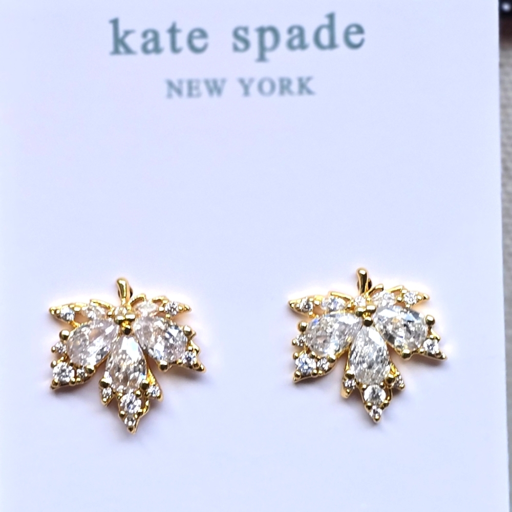 Kate Spade Gold and Crystal Leaf Stud Earrings
